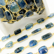 Kyanite Mix Shape Bezel Gold Plated Wire Chain.